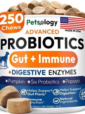 Dog Probiotics Chews Digestive Enzymes & Prebiotics Support Gut Health, Gas